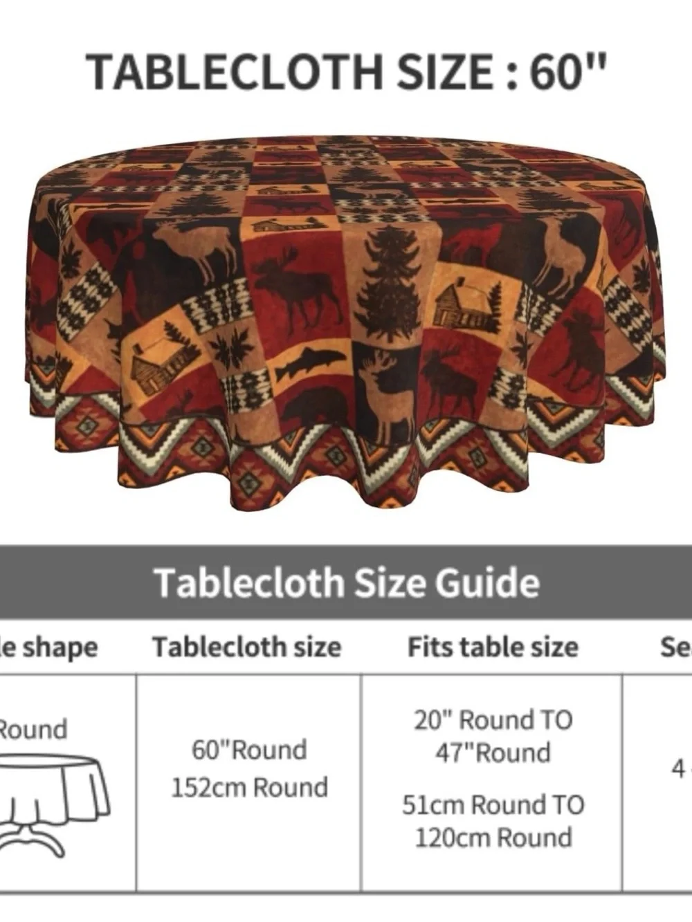 Rustic Lodge Round Tablecloth in Red and Brown
